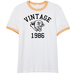 Vintage 1986 Cougars Cougar Head Jersey Style Short Sleeve Yellow Ringer Cotton T-Shirt