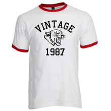 Load image into Gallery viewer, Vintage 1987 Cougars Cougar Head Jersey Style Short Sleeve Red Ringer Cotton T-Shirt
