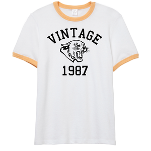 Vintage 1987 Cougars Cougar Head Jersey Style Short Sleeve Yellow Ringer Cotton T-Shirt
