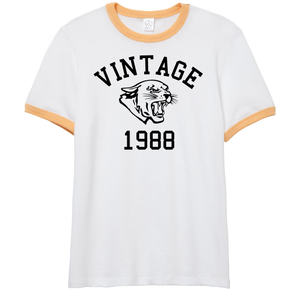 Vintage 1988 Cougars Cougar Head Jersey Style Short Sleeve Yellow Ringer Cotton T-Shirt