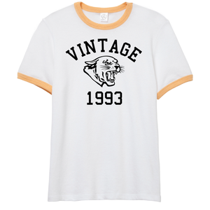 Vintage 1993 Cougars Cougar Head Jersey Style Short Sleeve Yellow Ringer Cotton T-Shirt