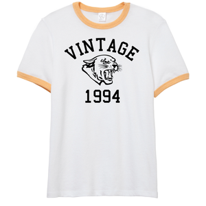 Vintage 1994 Cougars Cougar Head Jersey Style Short Sleeve Yellow Ringer Cotton T-Shirt